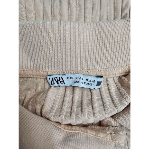 Zara Ribbed Collared Short Sleeve Crop Top Pink Size Large - Picture 3 of 3